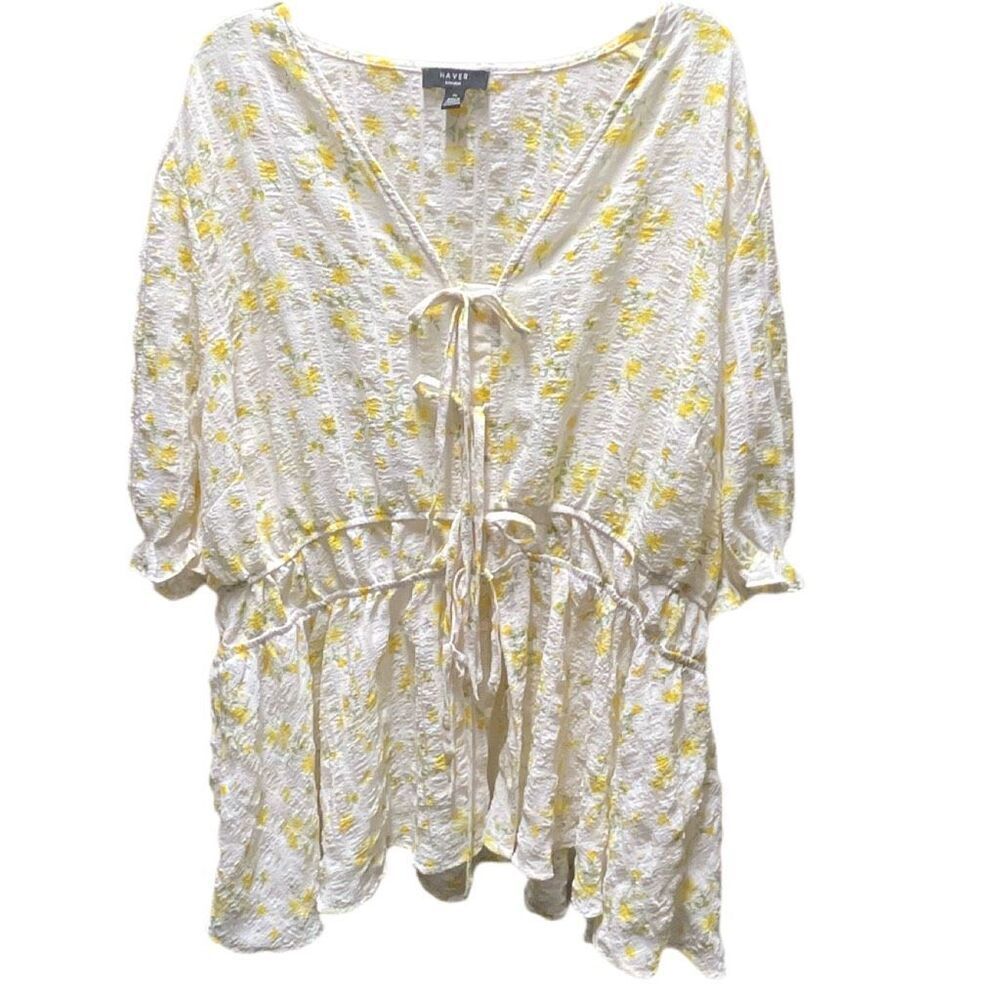 Haver London  size 2X tie from floral peplum top.
